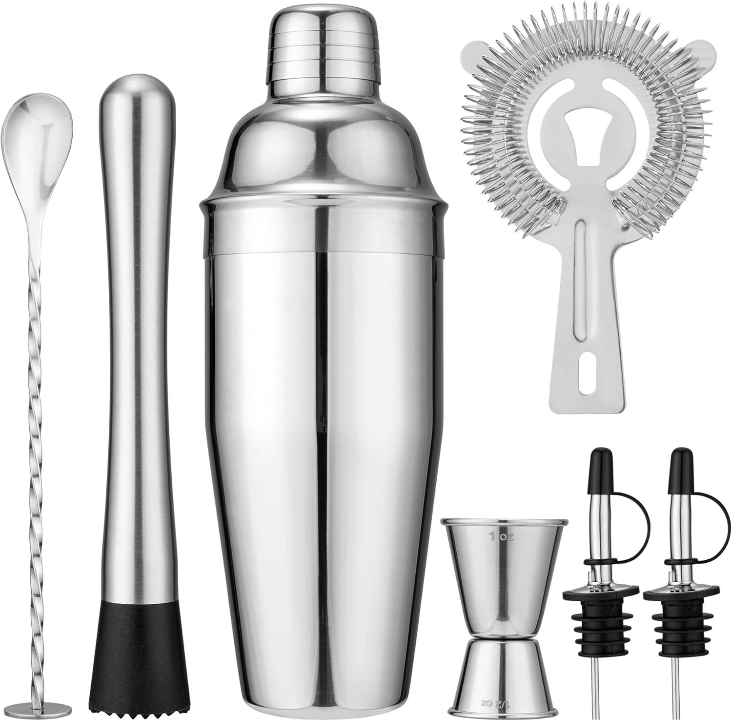 7-Piece Cocktail Shaker Set, 24oz Shaker Strainer Muddler Jigger Mixing Spoon Pourers, Bartender Kit, Bar Accessories, Stainless Steel Bar Set - Image 1