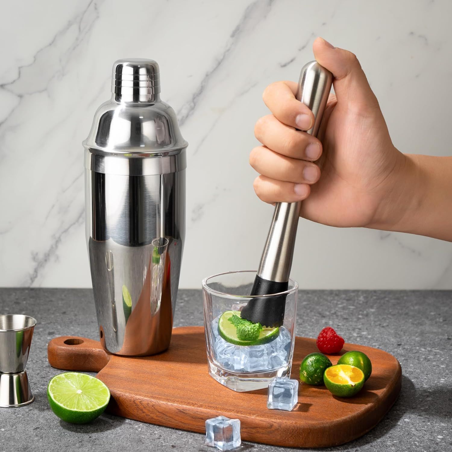 7-Piece Cocktail Shaker Set, 24oz Shaker Strainer Muddler Jigger Mixing Spoon Pourers, Bartender Kit, Bar Accessories, Stainless Steel Bar Set - Image 2