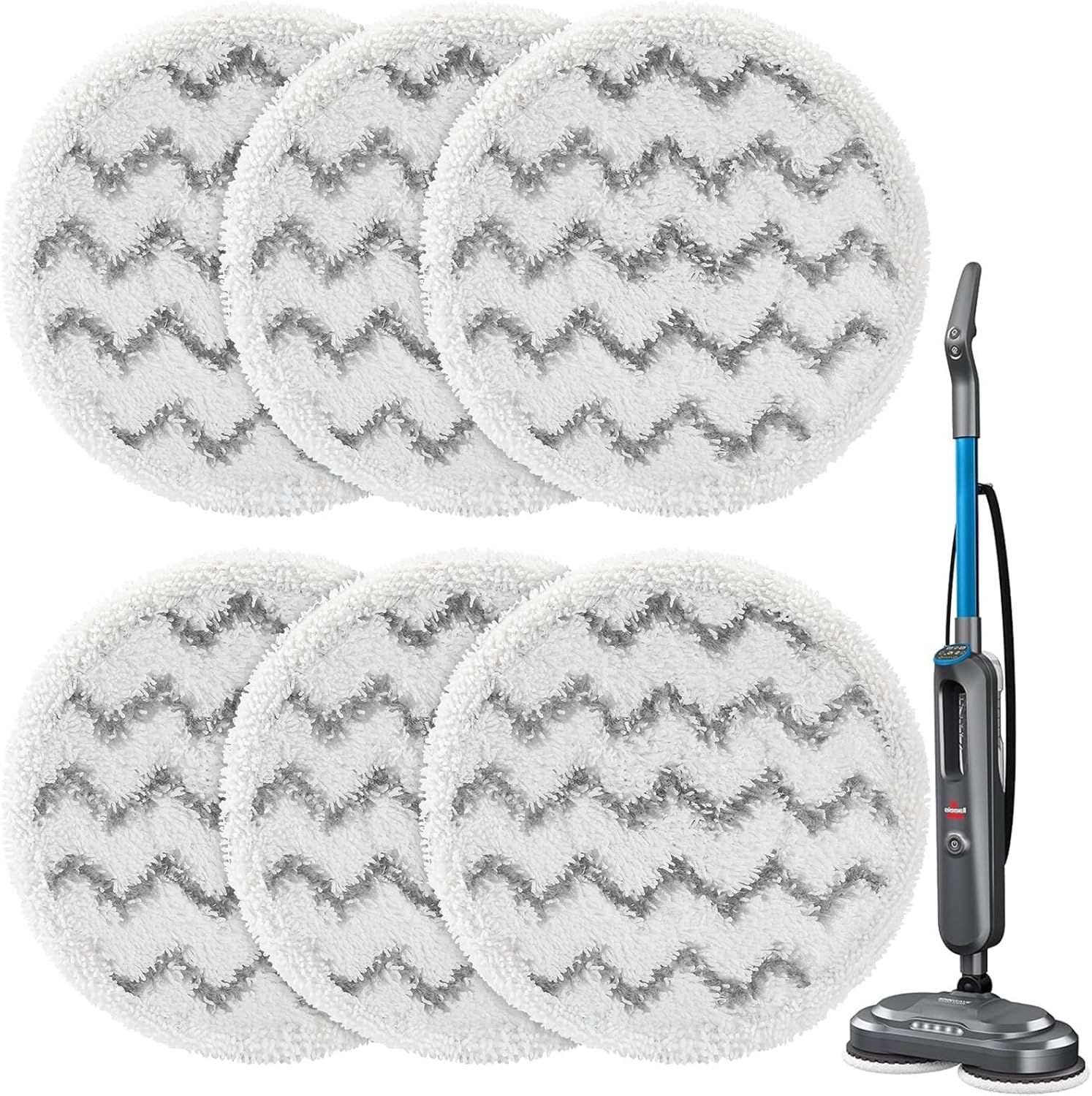 6 Pack 3897A / 3712 Rotating Steam Mop Pads Replacement or Bissell SpinWave SmartSteam Scrubbing Steam Mop Cleaner 【Models 3897A/3712 ONLY】, Washable Reuseable Reill Pads - Image 1