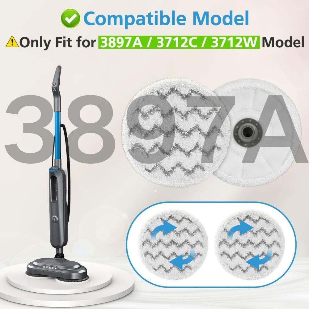6 Pack 3897A / 3712 Rotating Steam Mop Pads Replacement or Bissell SpinWave SmartSteam Scrubbing Steam Mop Cleaner 【Models 3897A/3712 ONLY】, Washable Reuseable Reill Pads - Image 2