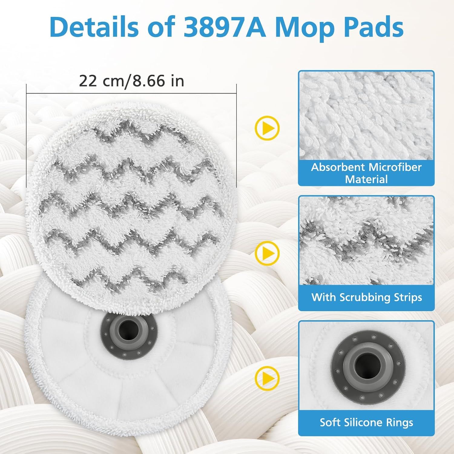 6 Pack 3897A / 3712 Rotating Steam Mop Pads Replacement or Bissell SpinWave SmartSteam Scrubbing Steam Mop Cleaner 【Models 3897A/3712 ONLY】, Washable Reuseable Reill Pads - Image 5
