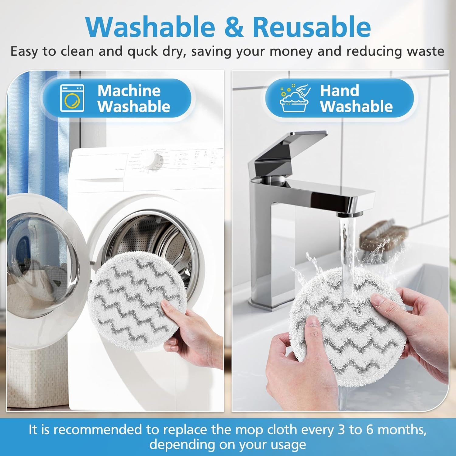 6 Pack 3897A / 3712 Rotating Steam Mop Pads Replacement or Bissell SpinWave SmartSteam Scrubbing Steam Mop Cleaner 【Models 3897A/3712 ONLY】, Washable Reuseable Reill Pads - Image 6