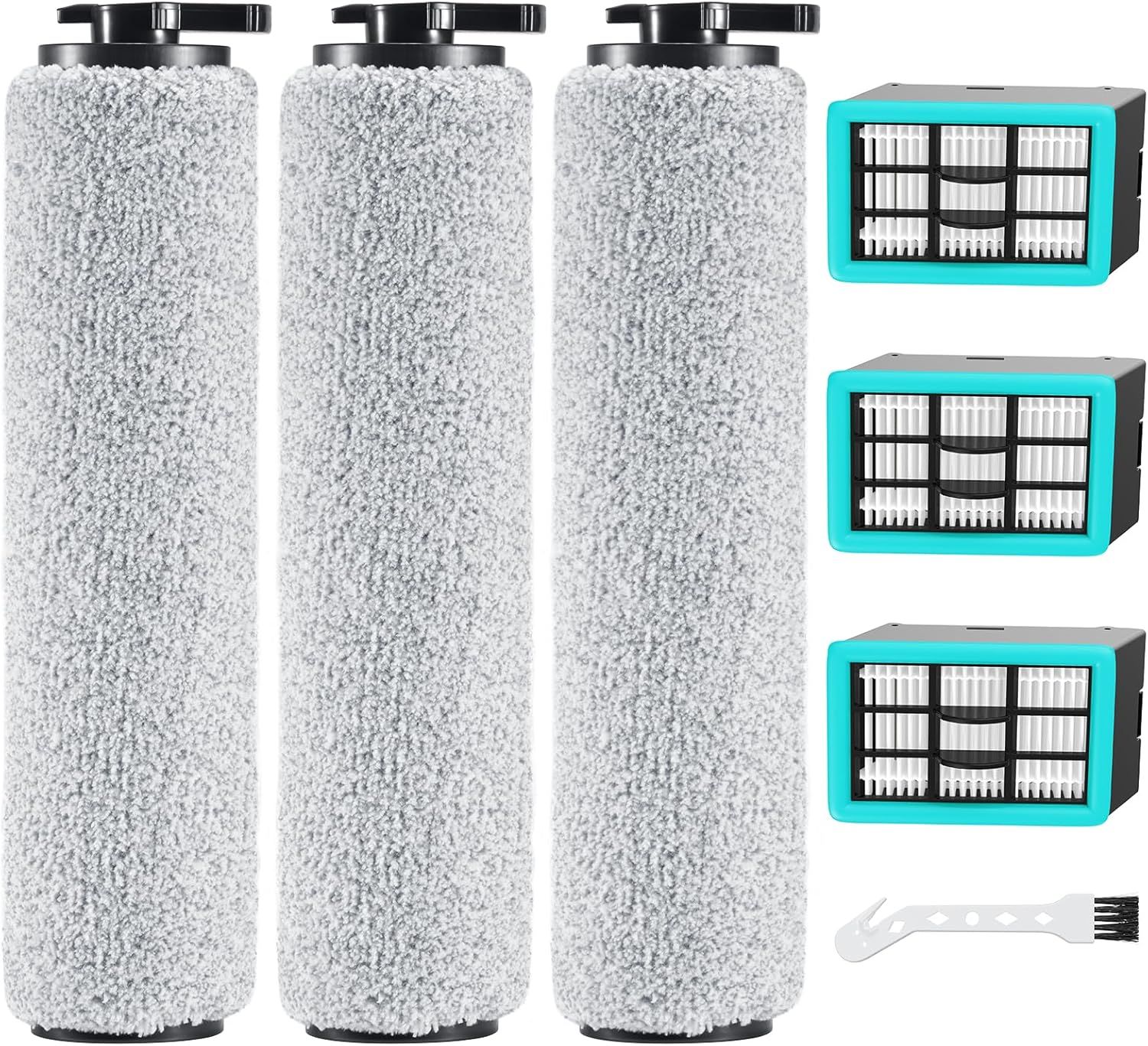 6-pack 3831 Vacuum Cleaner Brush Roll+ ilter Replacement Parts or Bissell Crosswave H2/3845N/3831 loor Scrubber, 3 Brush Rolls+3 ilters - Image 1