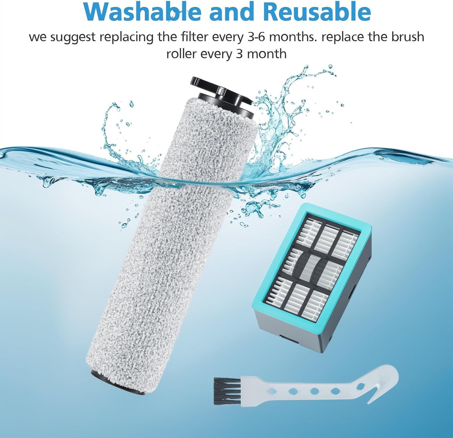 6-pack 3831 Vacuum Cleaner Brush Roll+ ilter Replacement Parts or Bissell Crosswave H2/3845N/3831 loor Scrubber, 3 Brush Rolls+3 ilters - Image 6