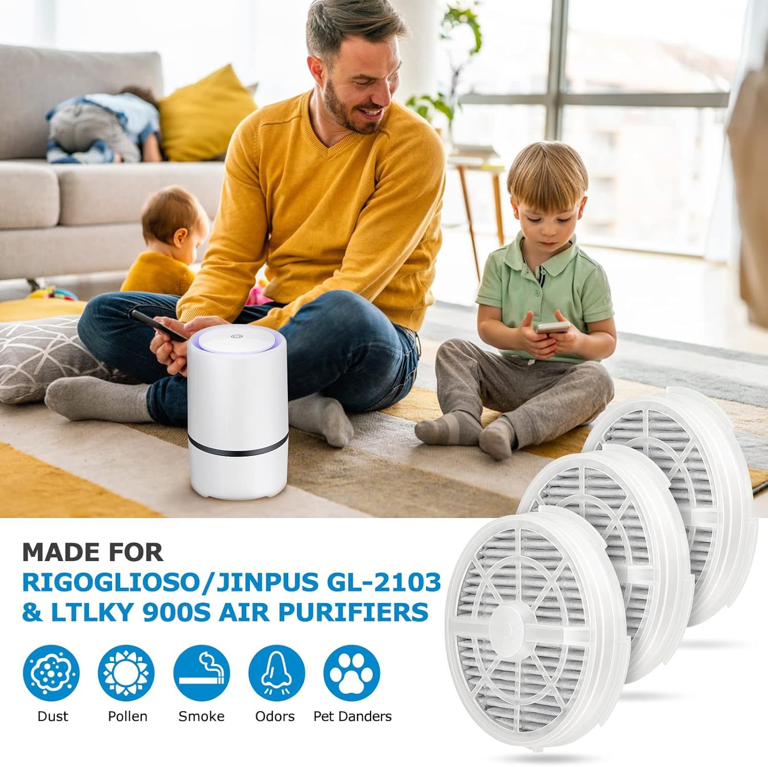 GL2103 Replacement ilter or RIGOGLIOSO GL2103, JINPUS GL-2103, LTLKY 900S Air Puriier, 2-in-1 HEPA ilters and Activated Carbon ilters (3-Pack) - Image 4