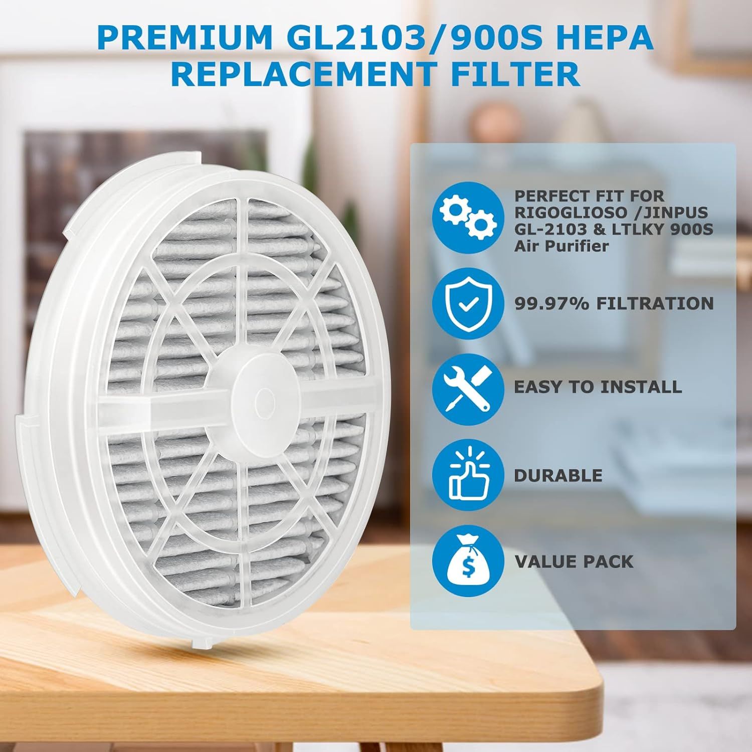 GL2103 Replacement ilter or RIGOGLIOSO GL2103, JINPUS GL-2103, LTLKY 900S Air Puriier, 2-in-1 HEPA ilters and Activated Carbon ilters (3-Pack) - Image 6