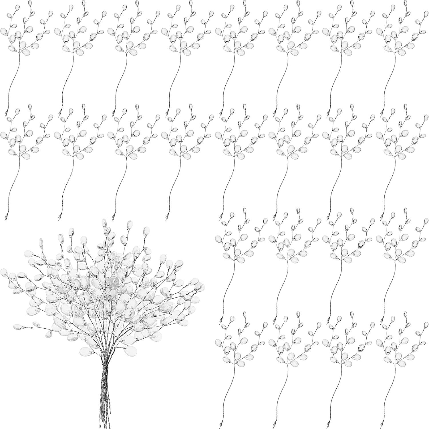 60 Pieces Artiicial Bouquets with Acrylic Bead Drop Crystal lower Stem Branches Beaded String Bridal Picks, Decoration or Wedding DIY Crats - Image 1