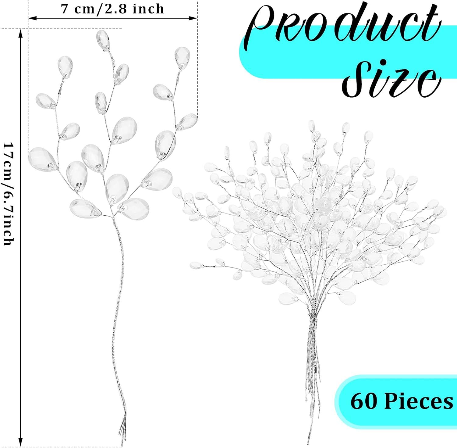 60 Pieces Artiicial Bouquets with Acrylic Bead Drop Crystal lower Stem Branches Beaded String Bridal Picks, Decoration or Wedding DIY Crats - Image 3