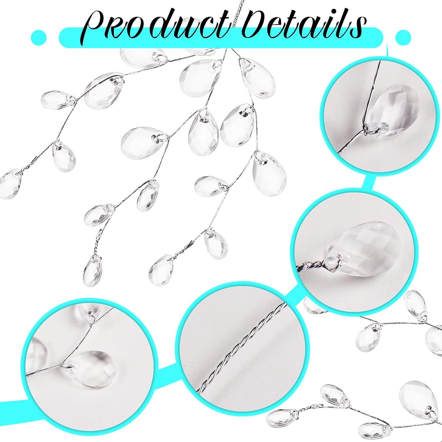 60 Pieces Artiicial Bouquets with Acrylic Bead Drop Crystal lower Stem Branches Beaded String Bridal Picks, Decoration or Wedding DIY Crats - Image 4