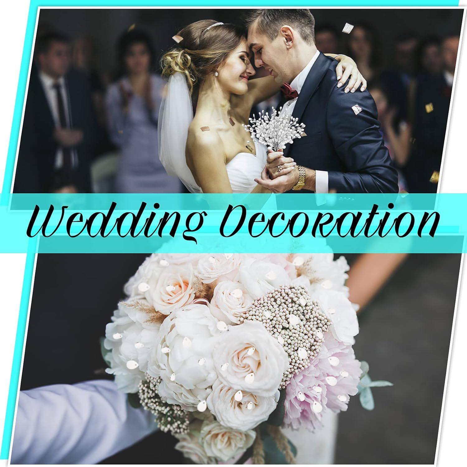 60 Pieces Artiicial Bouquets with Acrylic Bead Drop Crystal lower Stem Branches Beaded String Bridal Picks, Decoration or Wedding DIY Crats - Image 5