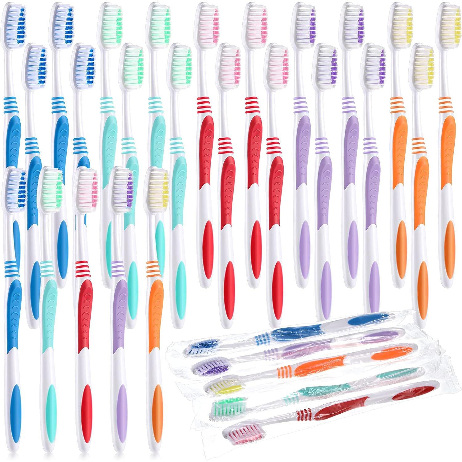 150 Pieces Individually Wrapped Toothbrushes Manual Disposable Travel Toothbrush Medium Sot Bristle Tooth Brush Travel Toothbrush Bulk Toothbrushes or Hotel, Guest, Adults, Kids, Multi Color - Image 1