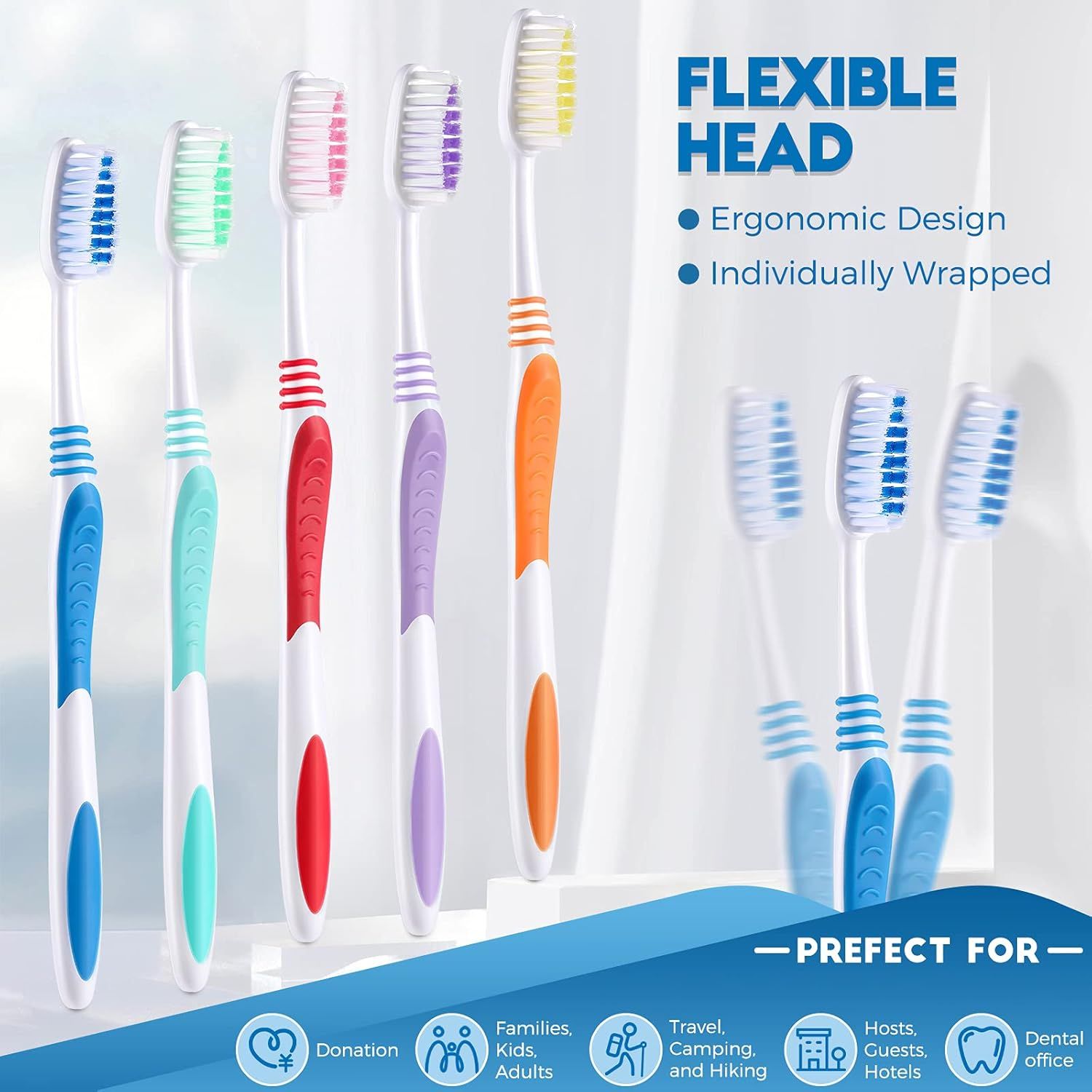 150 Pieces Individually Wrapped Toothbrushes Manual Disposable Travel Toothbrush Medium Sot Bristle Tooth Brush Travel Toothbrush Bulk Toothbrushes or Hotel, Guest, Adults, Kids, Multi Color - Image 3