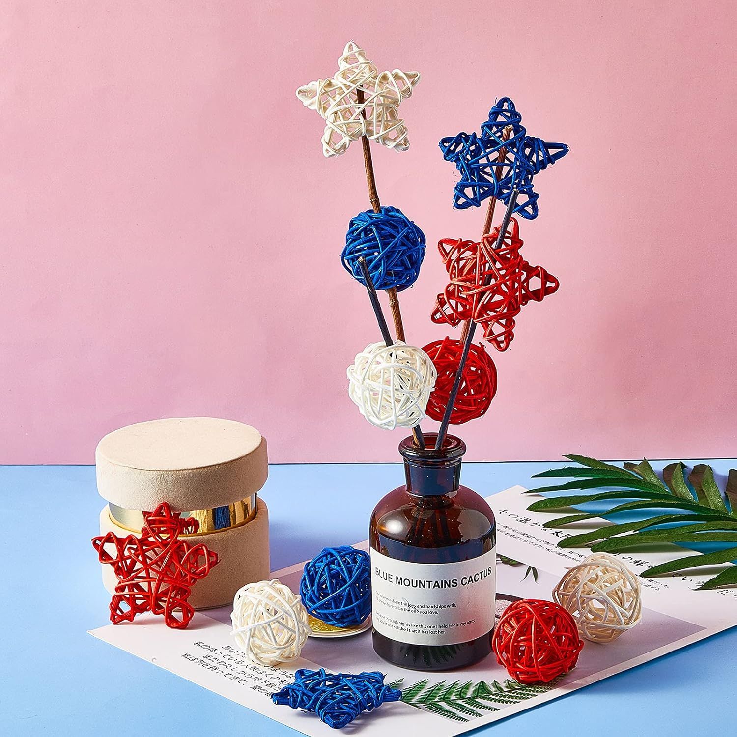 30 Pcs 4th o July Rattan Ball Decorations, Patriotic Red Blue White Stars or USA 250th Anniversary Home Decor Memorial Independence Day Crat Vase Bowl iller Table Party Decorative Supplies - Image 4