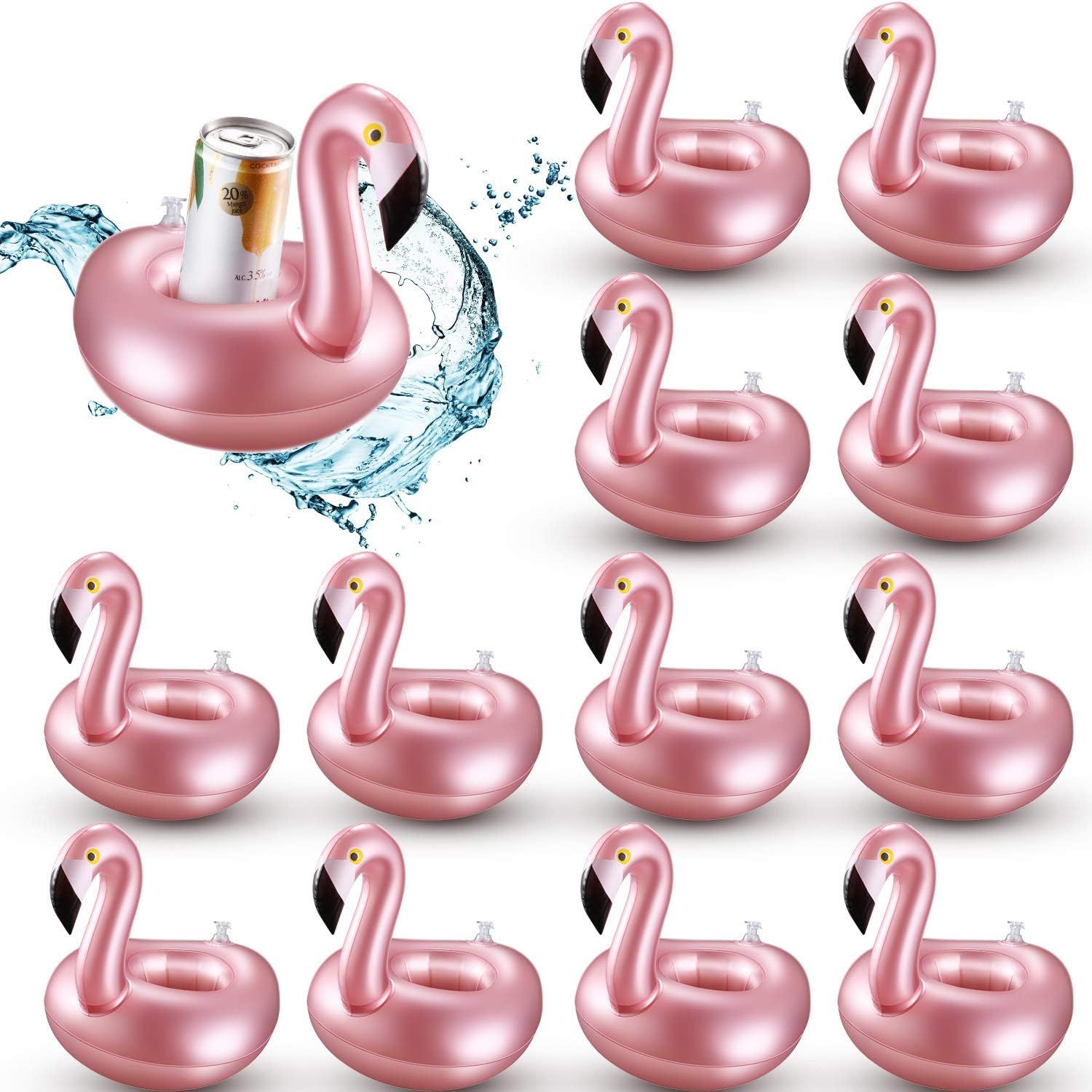 12 Pcs Inlatable Drink Holder lamingo Drink loats Reusable Inlatable Cute Animal Cup Coasters Pool Cup Holders or Summer Swimming Party - Image 1