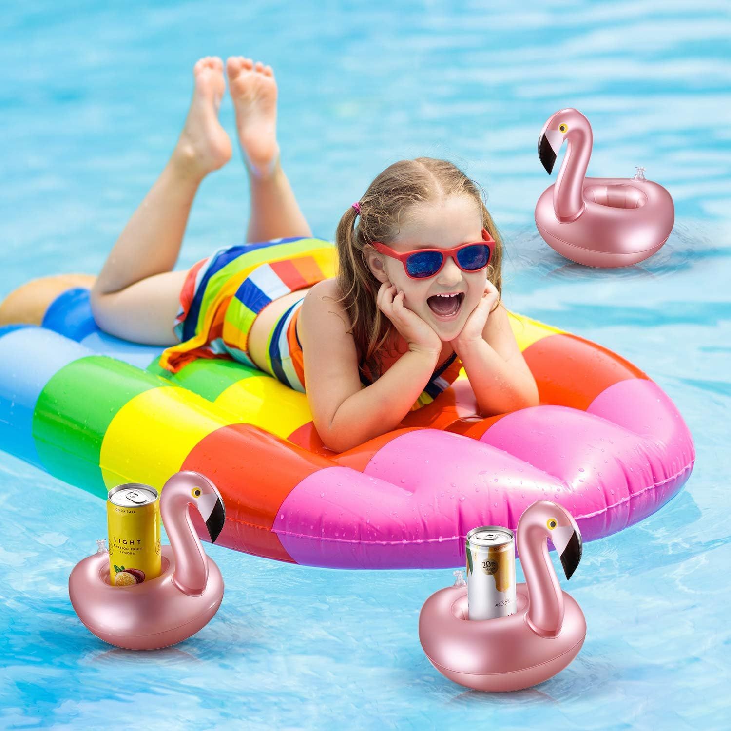 12 Pcs Inlatable Drink Holder lamingo Drink loats Reusable Inlatable Cute Animal Cup Coasters Pool Cup Holders or Summer Swimming Party - Image 4