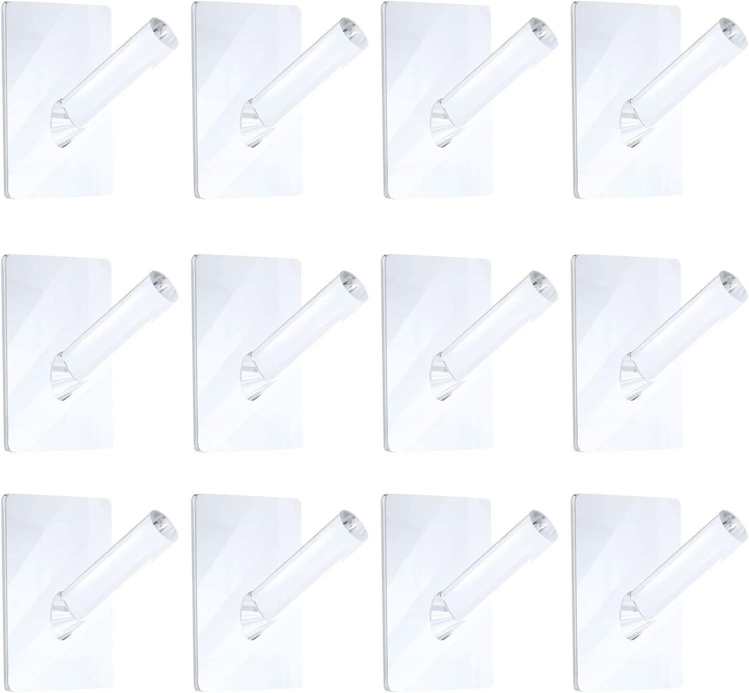 12 Pieces Acrylic Wall Mounted Coat Hooks Hat Rack Robe Single Organizer Adhesive Clear Wall Hook Decorative or Clothes, Hat, Towels Hanger(Clear) - Image 1