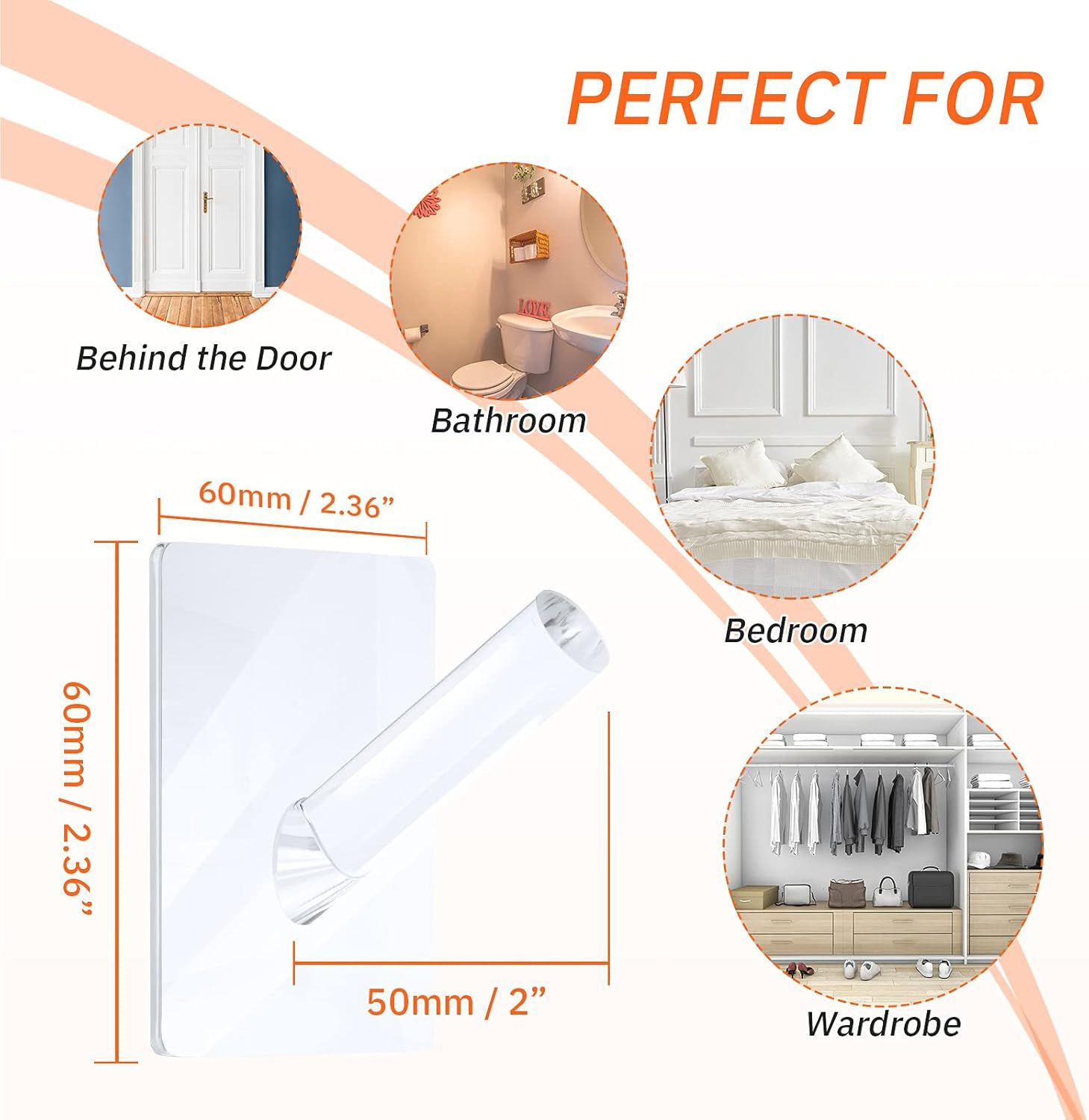 12 Pieces Acrylic Wall Mounted Coat Hooks Hat Rack Robe Single Organizer Adhesive Clear Wall Hook Decorative or Clothes, Hat, Towels Hanger(Clear) - Image 3
