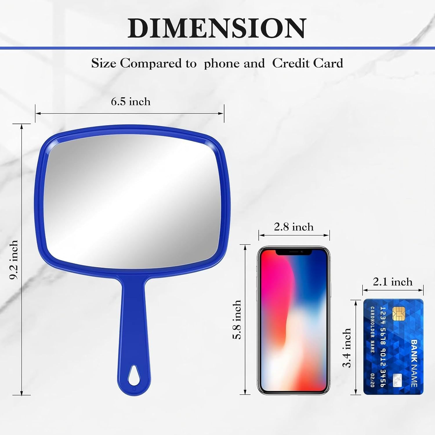 3 Pcs Hand Handheld Mirrors with Handle Bulk, Small Portable Salon Barber Hairdressing Vanity Cosmetic Mirror or Travel, Home, Square(9.17 x 6.53 Inch,Blue, White, Pink) - Image 2