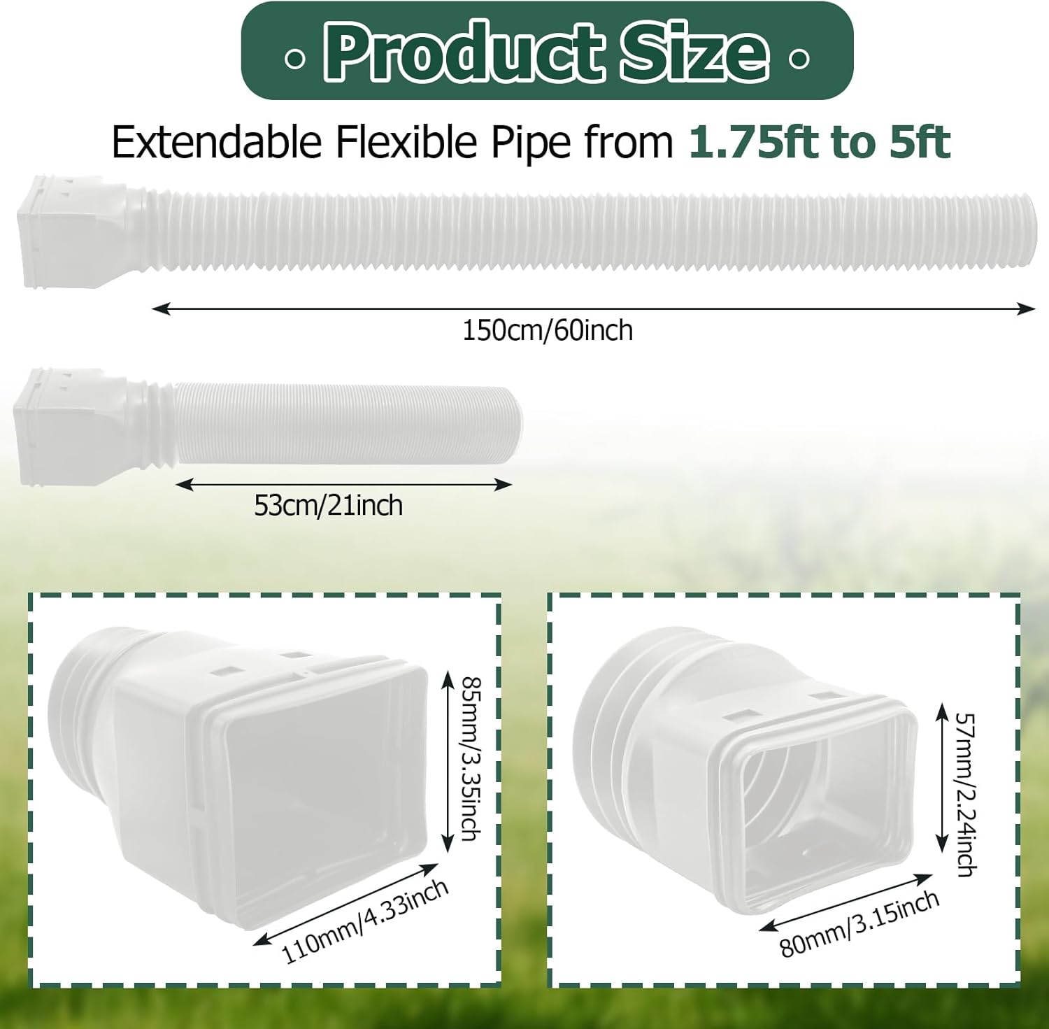 Biaungdo 1 Pack Gutter Downspout Extensions 5 Ft, 3 Inch Rain Gutter Downspout Extender Flexible Drainage Pipe for 2 x 3 Inch Residential Downspouts and 3 x 4 Inch Residential Downspouts, White - Image 2