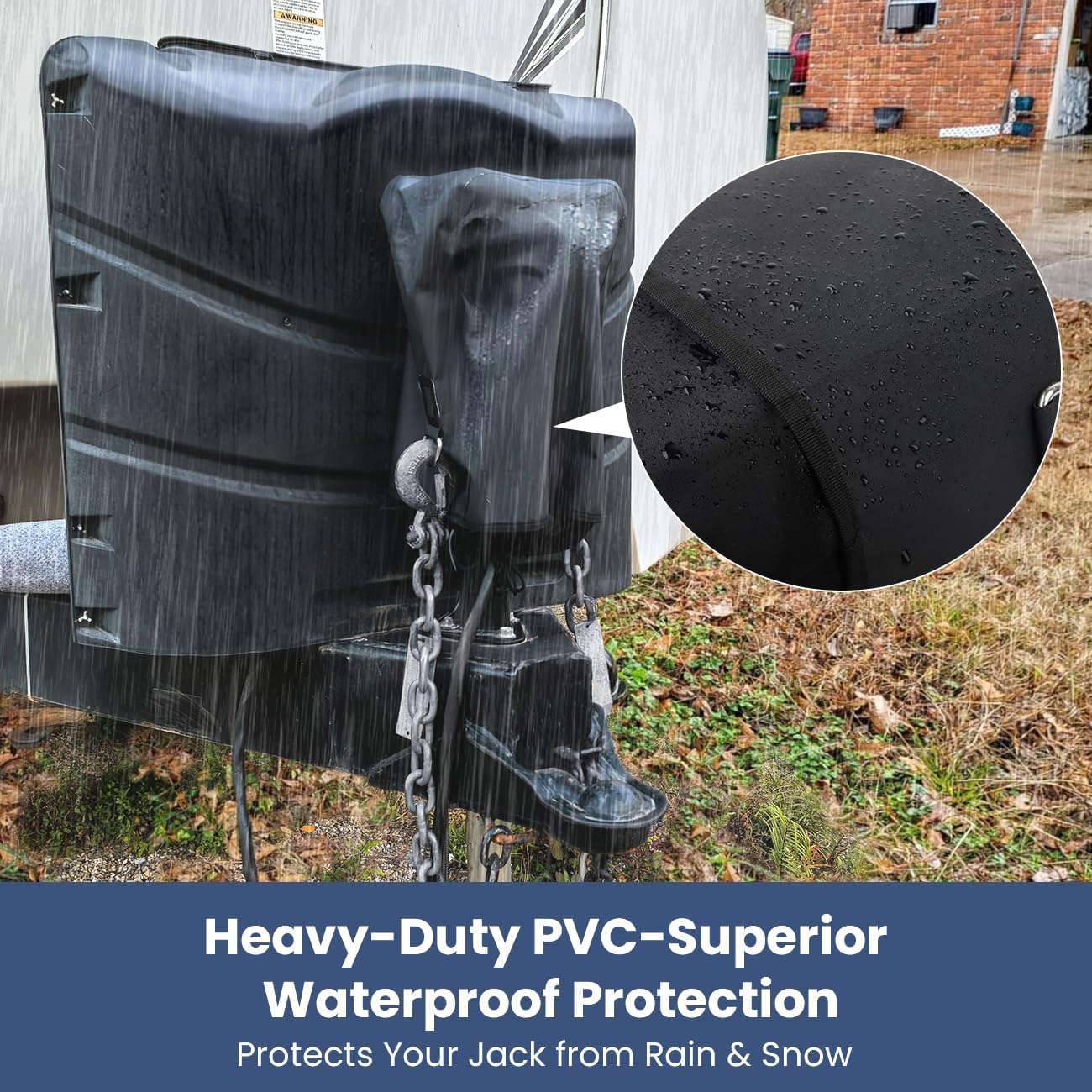 RV Electric Tongue Jack Cover – Heavy-Duty Waterproof Design with Chain Hooks, Protective Black Cover for Outdoor Camper Accessories - Image 3