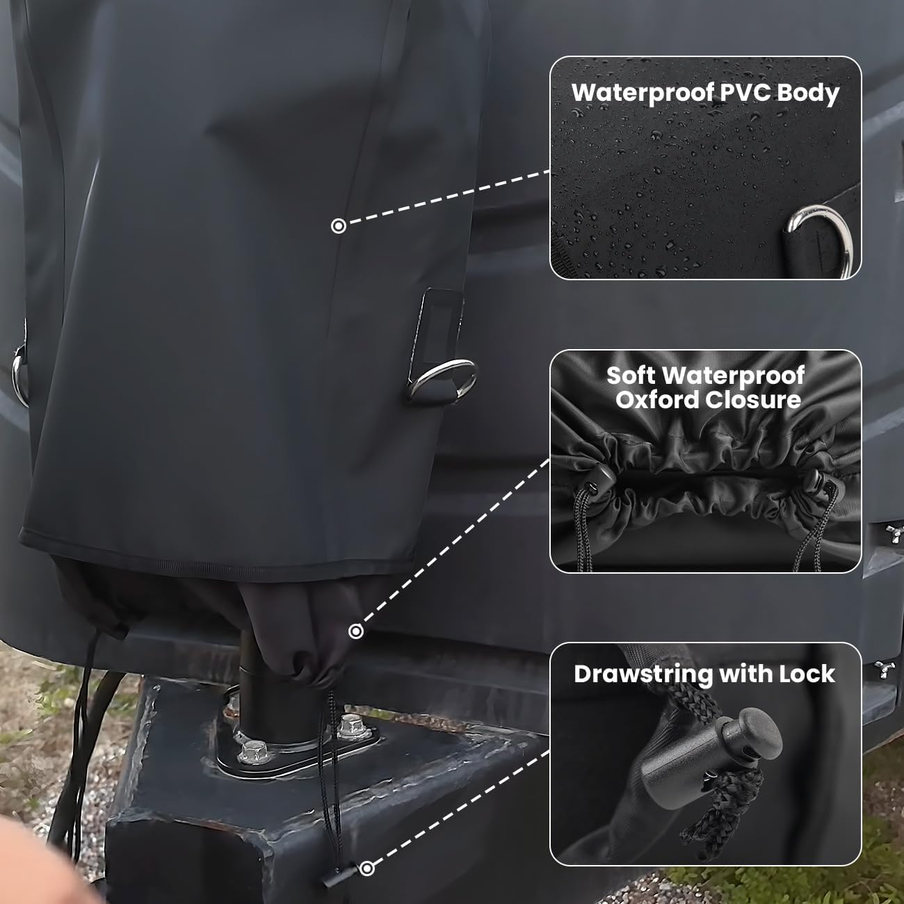 RV Electric Tongue Jack Cover – Heavy-Duty Waterproof Design with Chain Hooks, Protective Black Cover for Outdoor Camper Accessories - Image 4