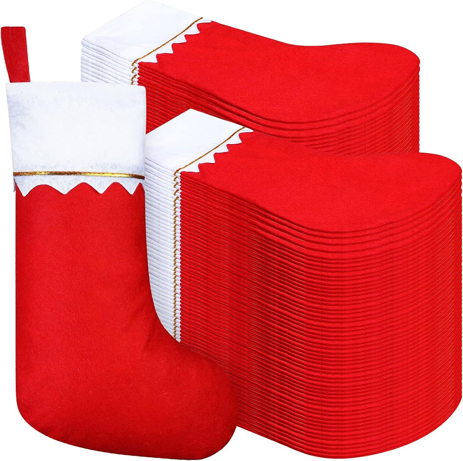 100 Pieces elt Christmas Stockings 15 Inch Party avors Stockings Xmas Decoration Stocking Rustic Santa Stocking or Christmas(Red with White Trim) - Image 1