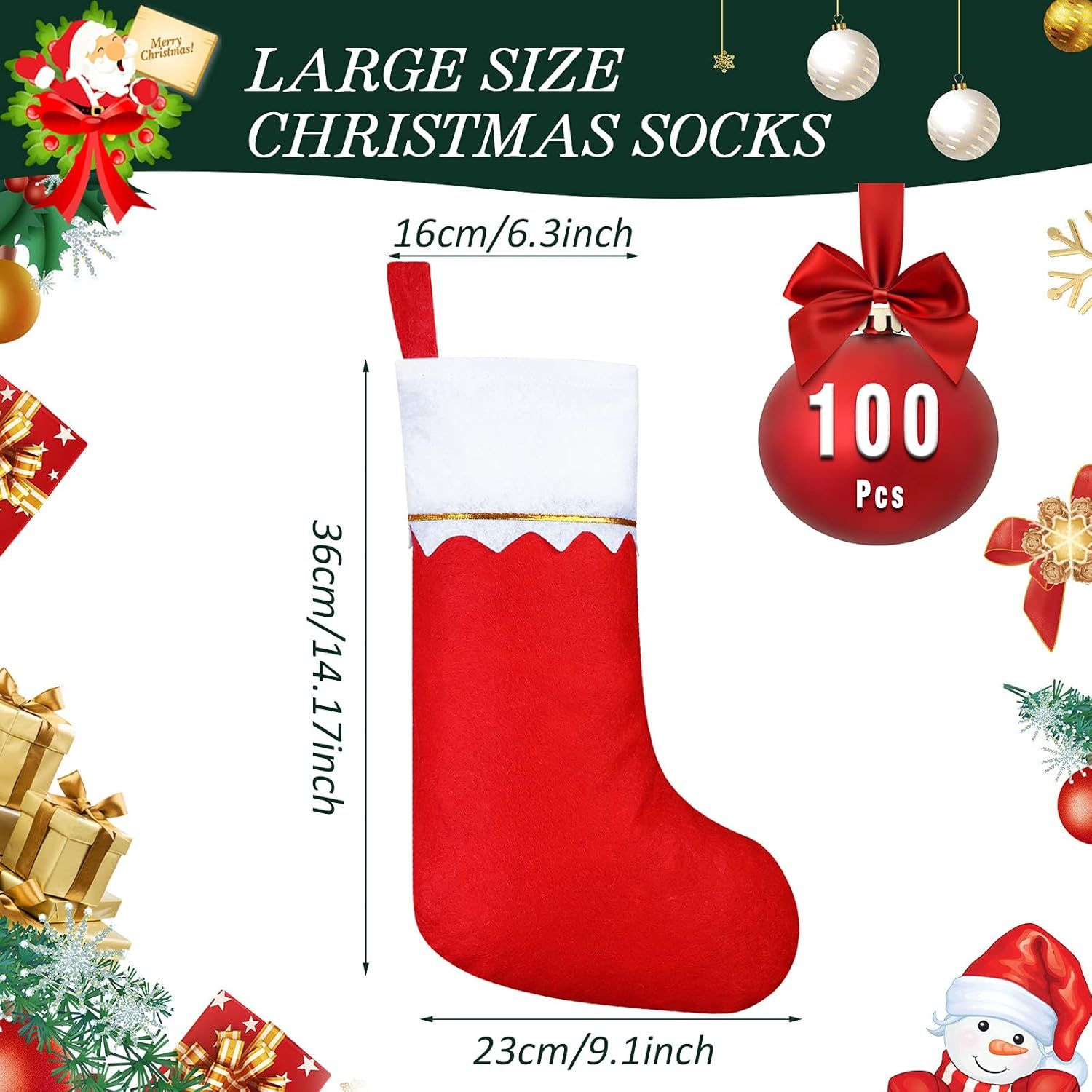 100 Pieces elt Christmas Stockings 15 Inch Party avors Stockings Xmas Decoration Stocking Rustic Santa Stocking or Christmas(Red with White Trim) - Image 3