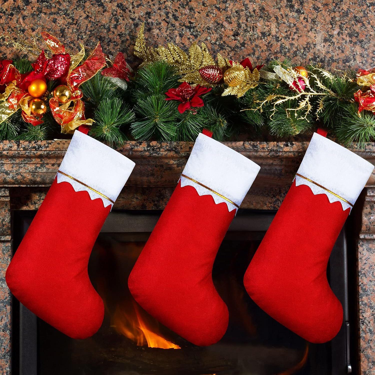 100 Pieces elt Christmas Stockings 15 Inch Party avors Stockings Xmas Decoration Stocking Rustic Santa Stocking or Christmas(Red with White Trim) - Image 4