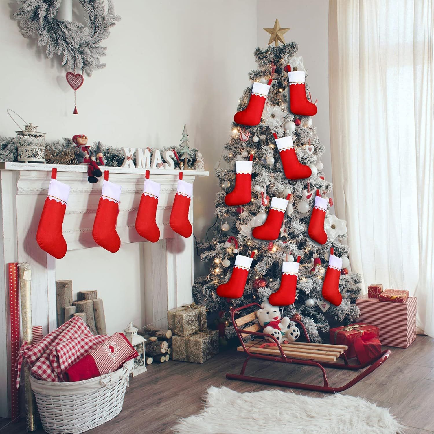 100 Pieces elt Christmas Stockings 15 Inch Party avors Stockings Xmas Decoration Stocking Rustic Santa Stocking or Christmas(Red with White Trim) - Image 5