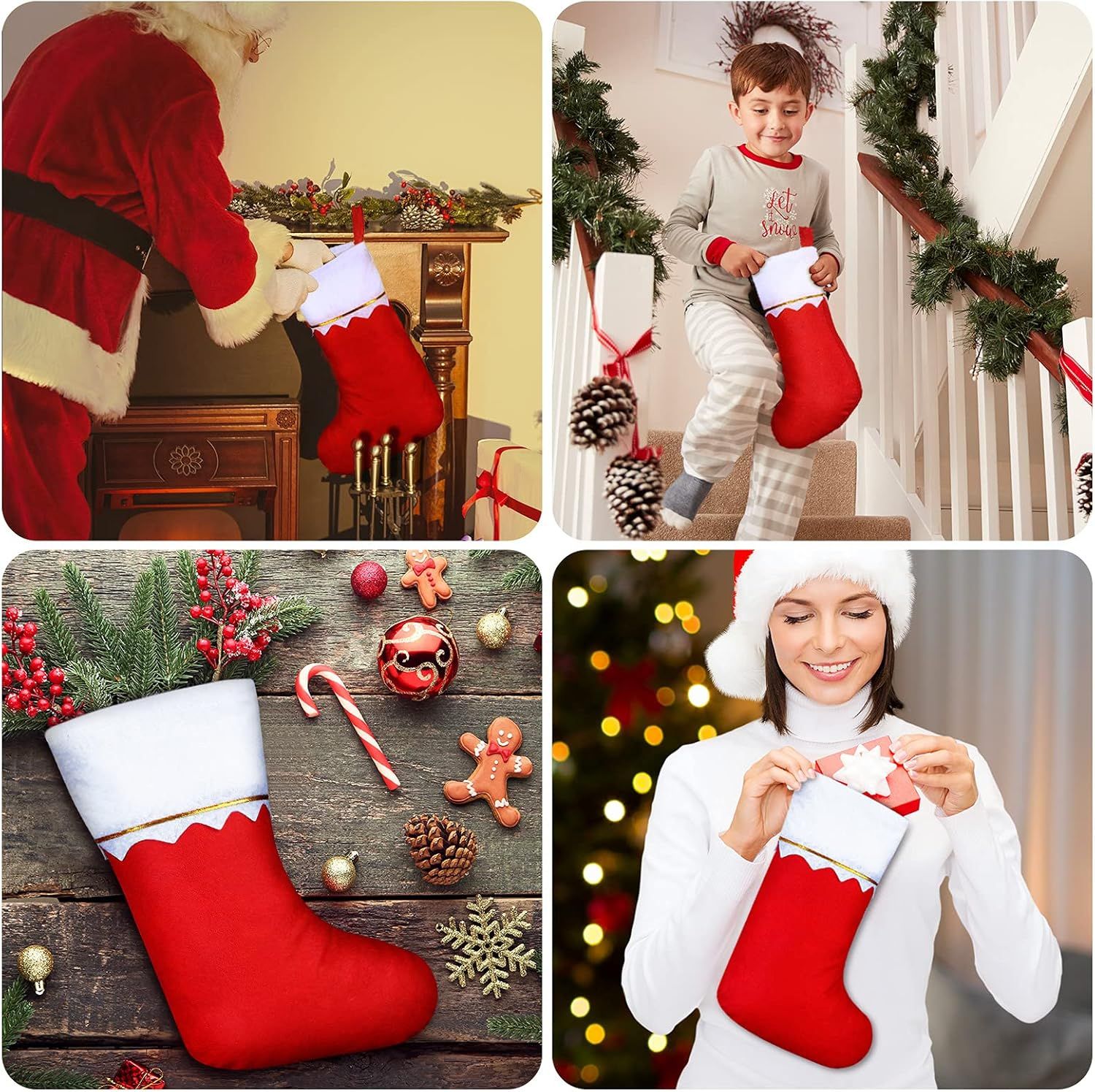 100 Pieces elt Christmas Stockings 15 Inch Party avors Stockings Xmas Decoration Stocking Rustic Santa Stocking or Christmas(Red with White Trim) - Image 6