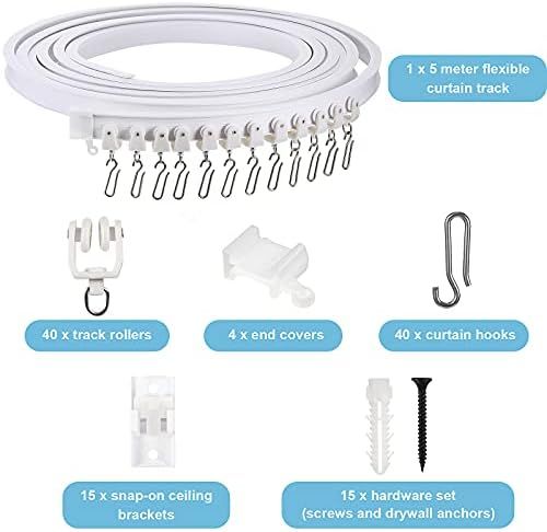 lexible Bendable Ceiling Curtain Track, 9.8t/16.4t(5m), Ceiling Mount or Curtain Rail with Track, Room Divider(5 m,White) - Image 5