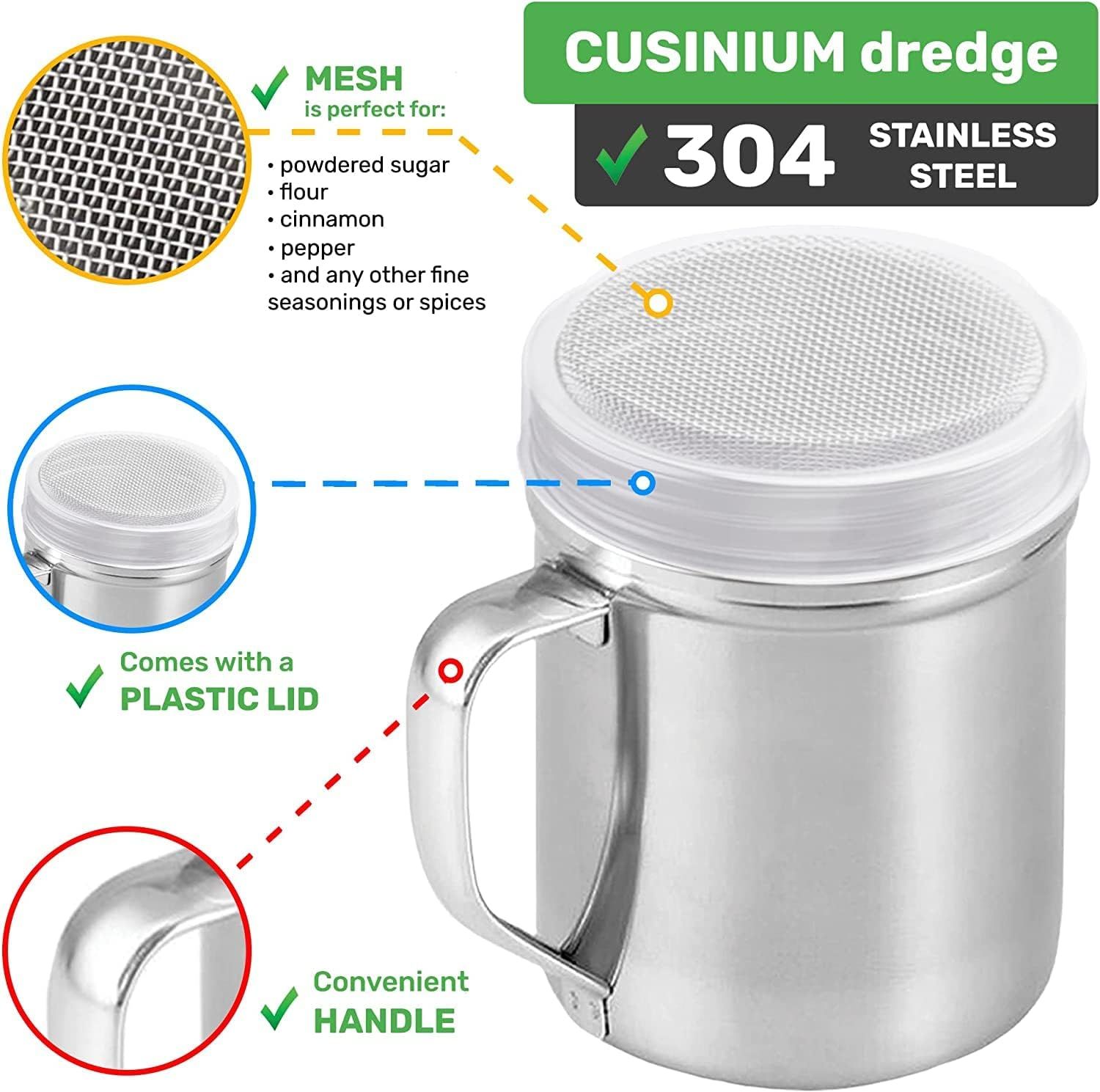 [Set o 3] 10oz Stainless Steel Dredges With Handle - ine Mesh + Medium Holes + Large Holes (or Coarse Seasonings) - Image 5