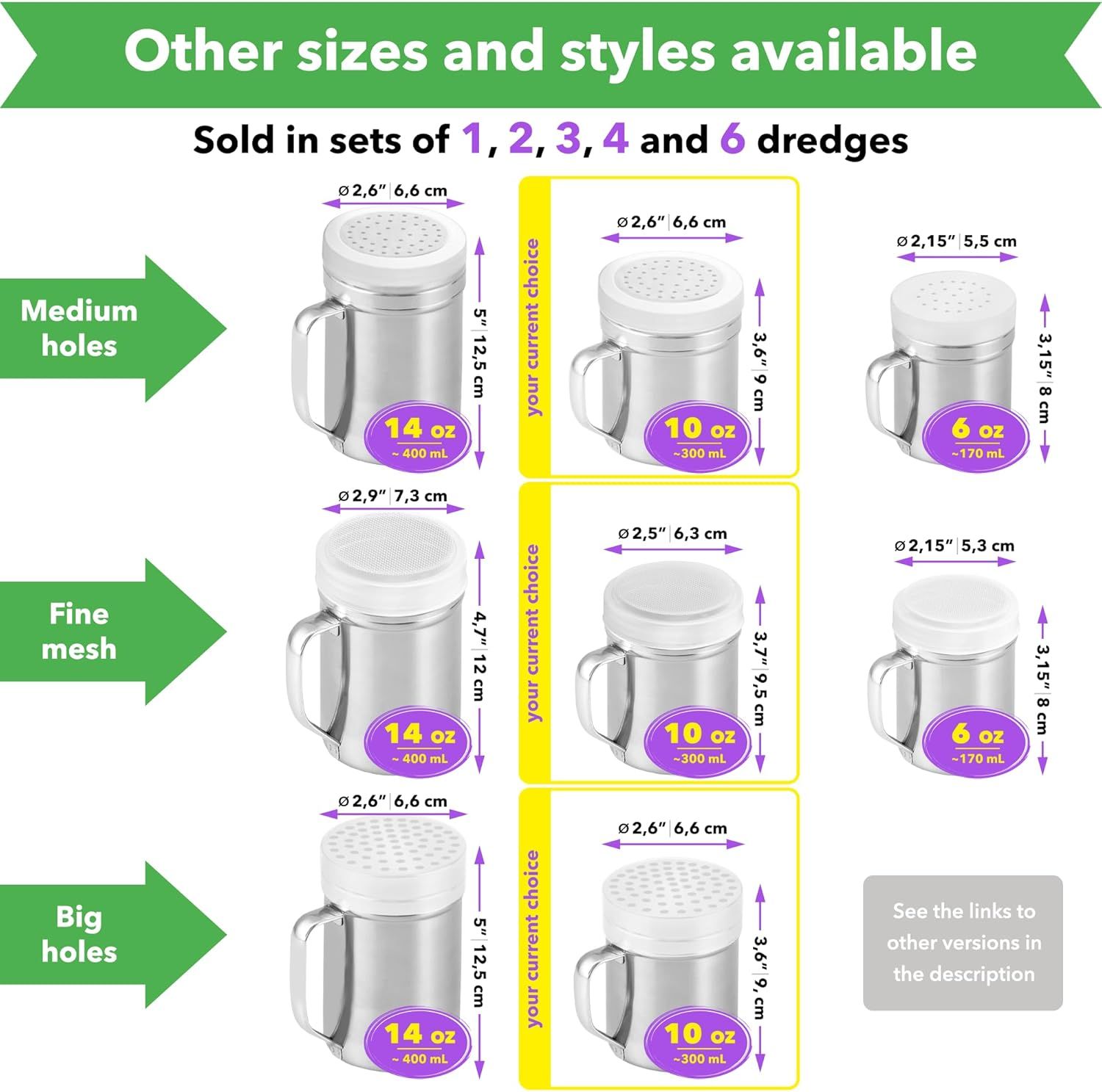 [Set o 3] 10oz Stainless Steel Dredges With Handle - ine Mesh + Medium Holes + Large Holes (or Coarse Seasonings) - Image 6
