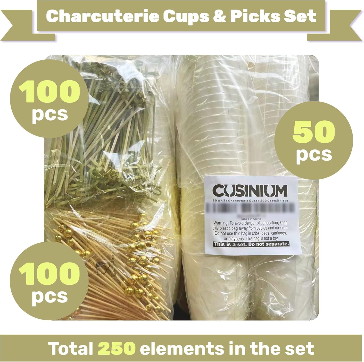 50pk 14oz White Charcuterie Cups with 200 Sticks (2 Types) - Wide Enlarged Top Cutout or Better Display - White Paper Charcuterie Board Cups Set - Image 3