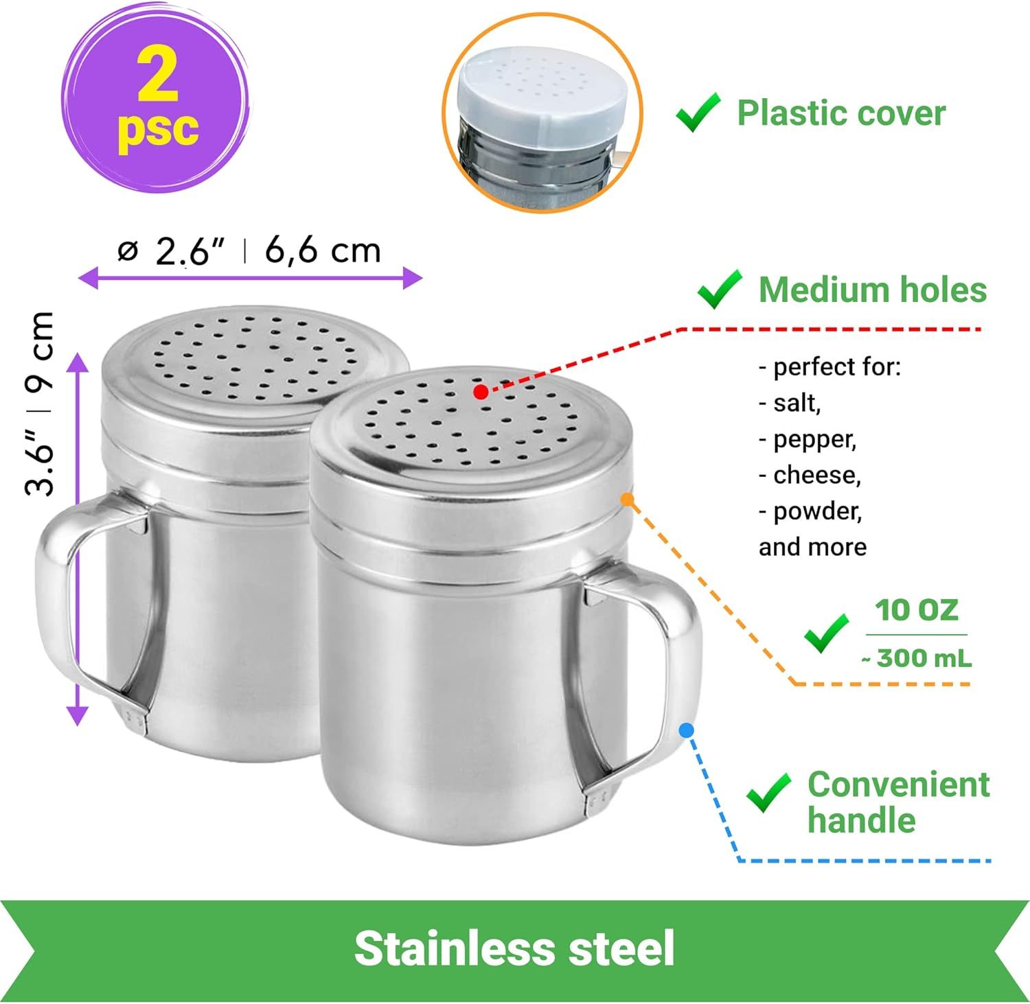 [10oz + 10oz + 14oz] Stainless Steel Dredge Shaker Bundle - by - Image 3