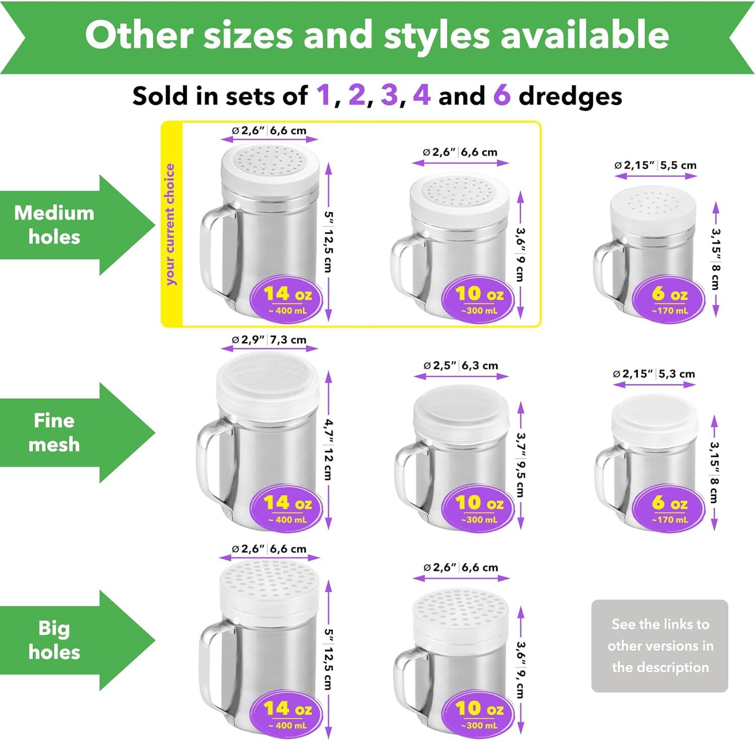 [10oz + 10oz + 14oz] Stainless Steel Dredge Shaker Bundle - by - Image 5