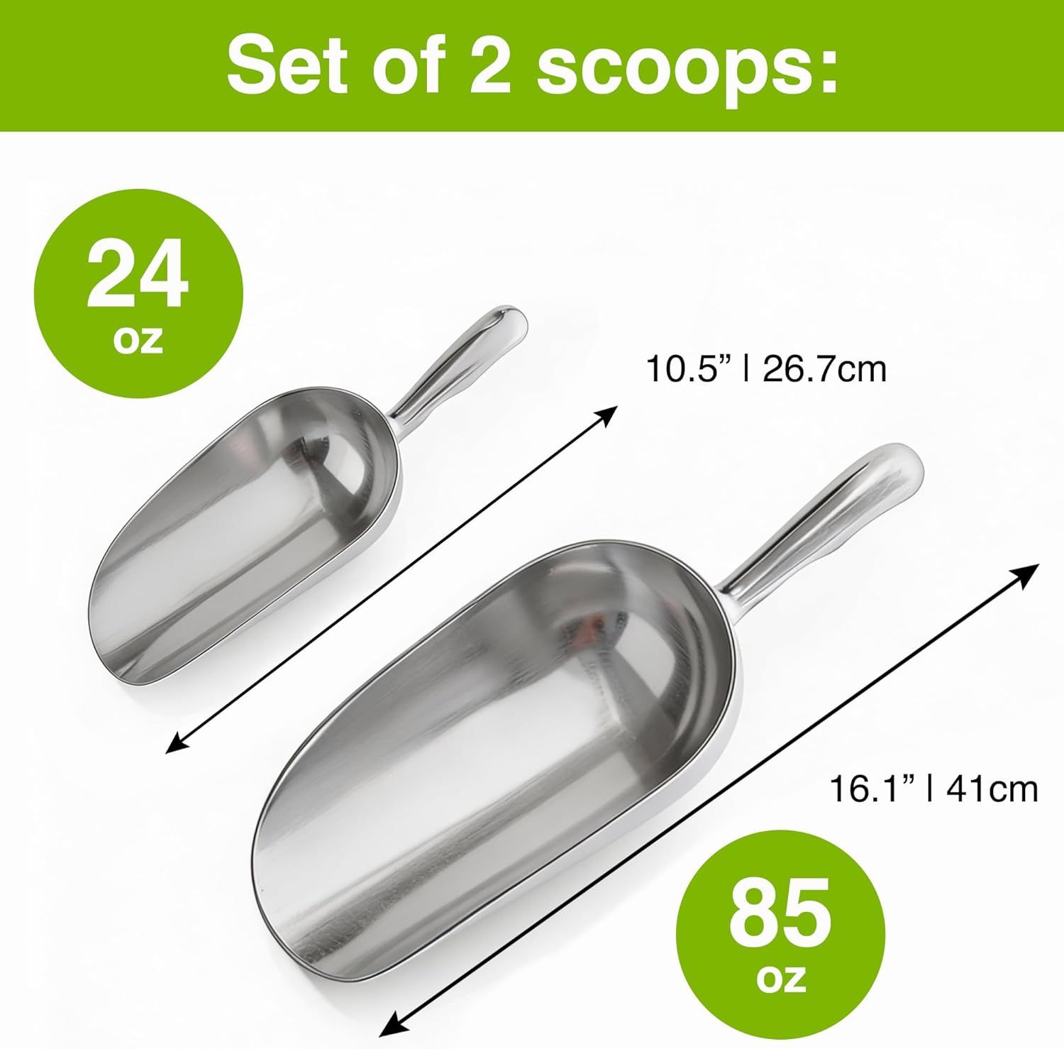 [Set o 2] 24oz + 85oz Metal Scoops or Ice Machine - Large Aluminum Ice Scoop Bundle - Hand Wash Only - Image 2