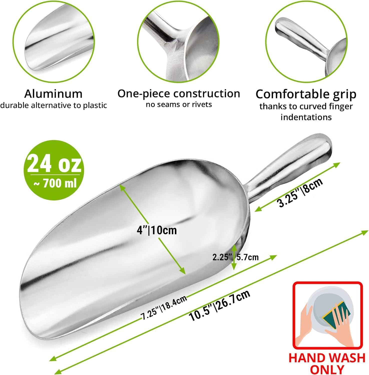 [Set o 2] 24oz + 85oz Metal Scoops or Ice Machine - Large Aluminum Ice Scoop Bundle - Hand Wash Only - Image 3
