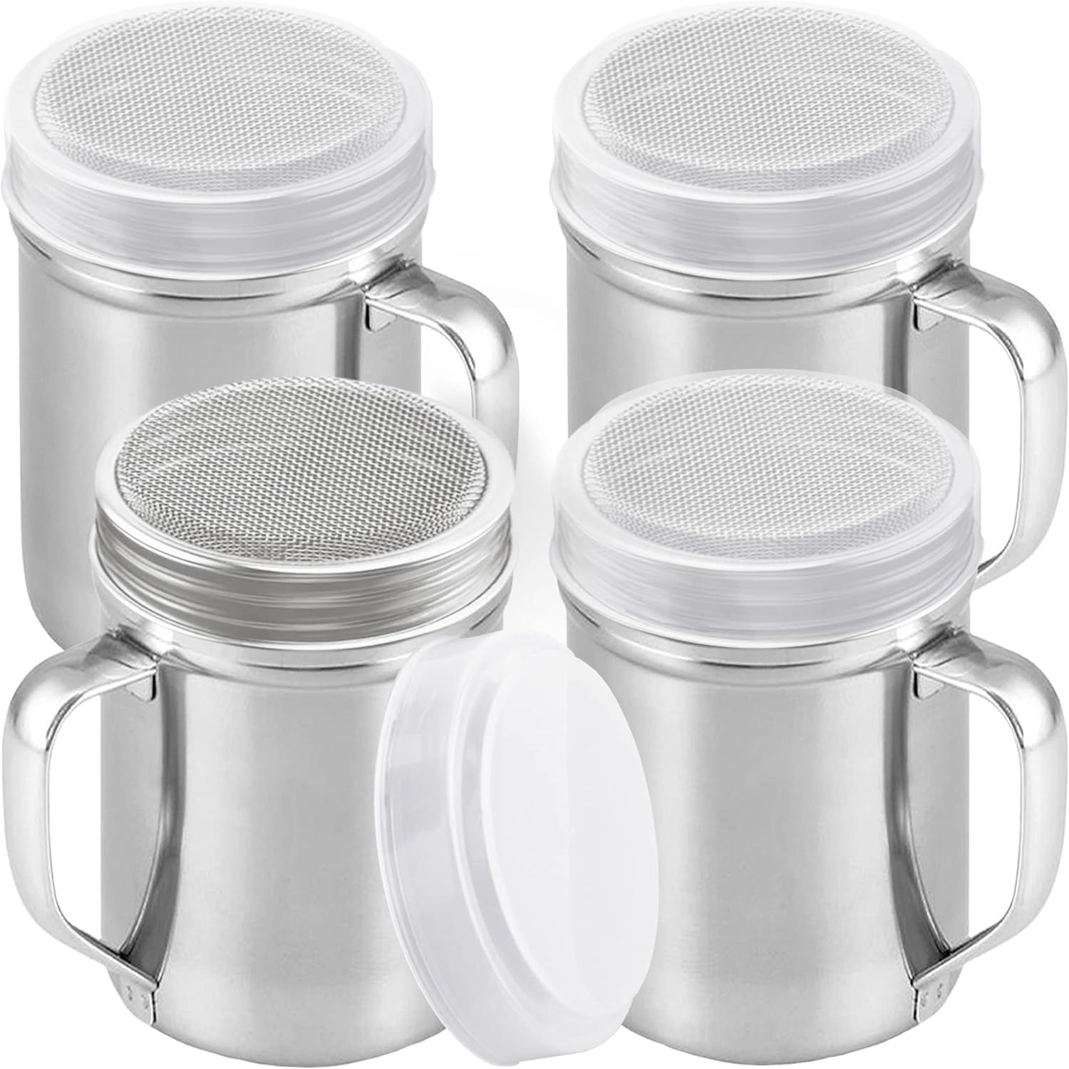 14 Ounce Powdered Sugar Shaker Duster With Handle - ine Mesh - With Plastic Cap - Pack o 4 - Image 1