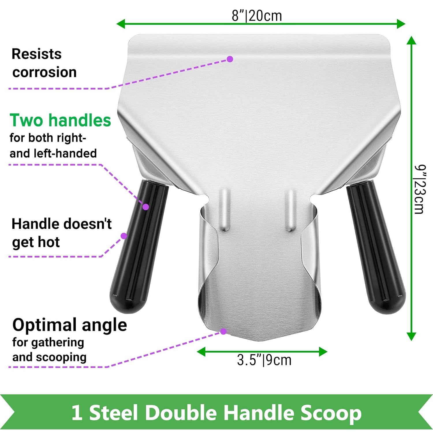 Double Handle Concession Popcorn Scoop + 12 oz Aluminium Popcorn Scoop + [2-pcs] 10 oz Dredge Shakers Bundle - Image 2