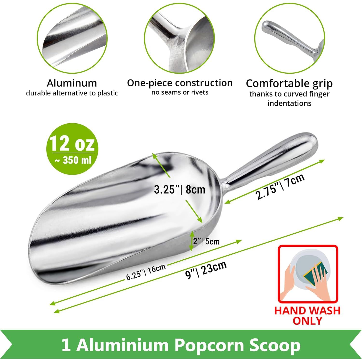 Double Handle Concession Popcorn Scoop + 12 oz Aluminium Popcorn Scoop + [2-pcs] 10 oz Dredge Shakers Bundle - Image 3