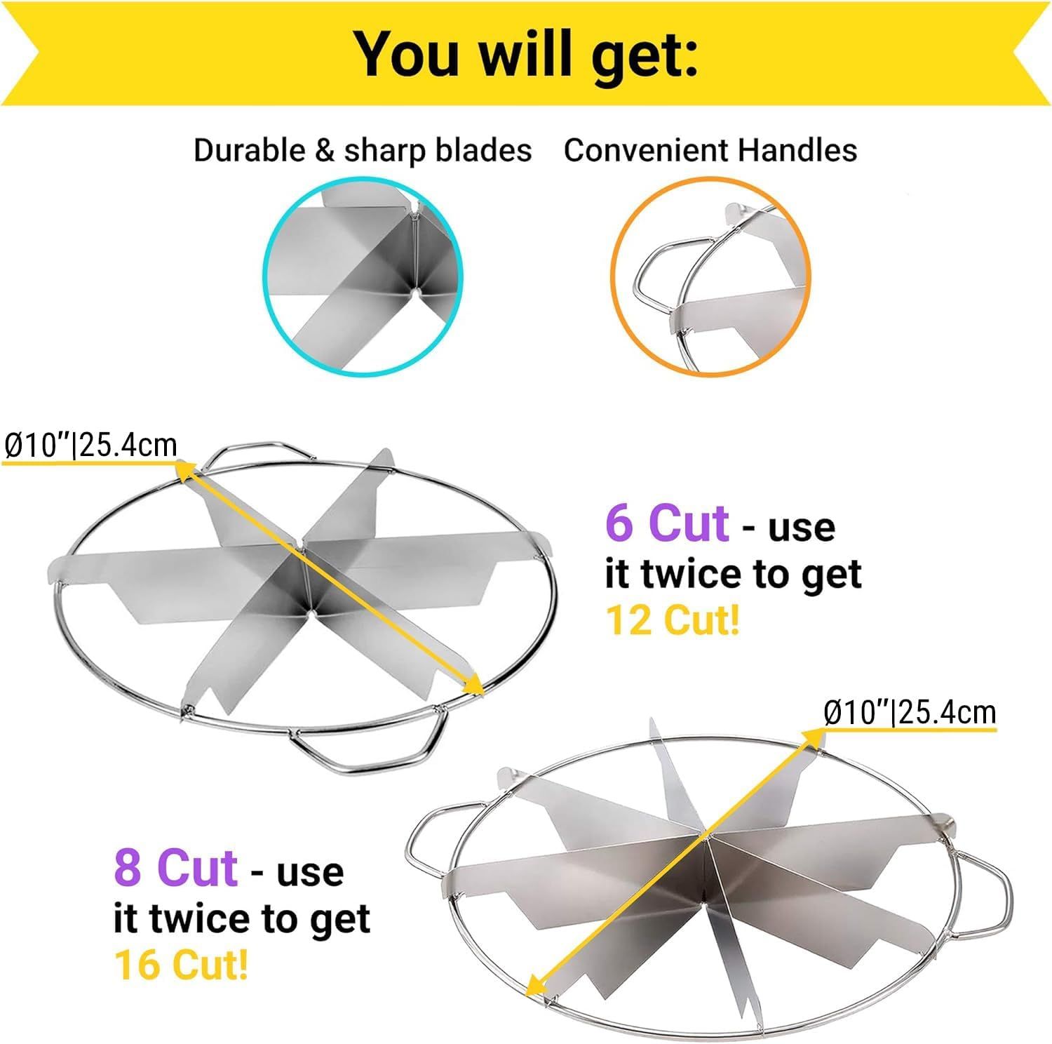 10-inch Stainless Steel 8+6-Piece Pie Slicers + 6 oz ine Mesh Shaker + 10 oz Medium Holes Dredge - with Handles and Plastic Caps Bundle - Image 3