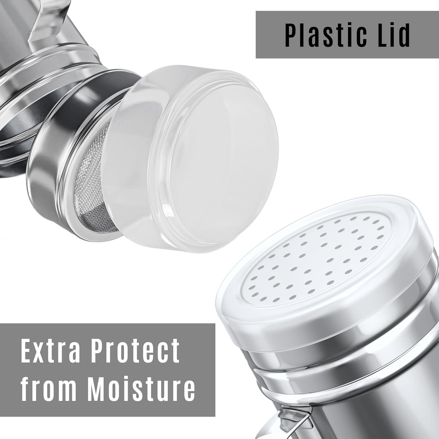[2-pcs] 10 oz Powdered Sugar Shakers + [1-pc] 10 oz Stainless Steel Salt Pepper Dredge Shaker - All with Plastic Caps and Handles Bundle - Image 6