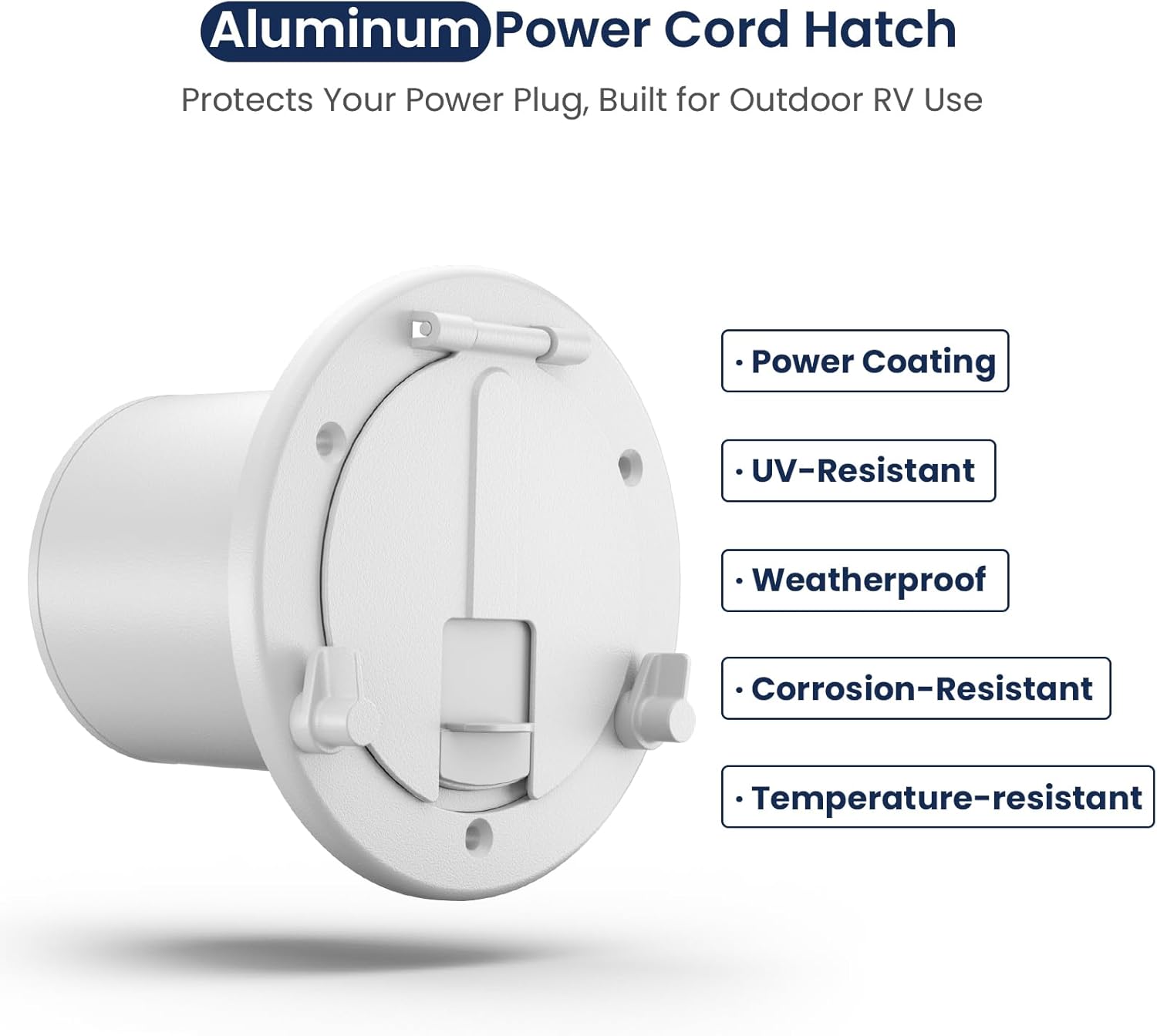 Safoner Aluminum RV Power Cord Hatch Cover, Electric Cable Pass-Through Hatch, Accepts 30A/50A Plugs (Non-Handle), Fits 3.5