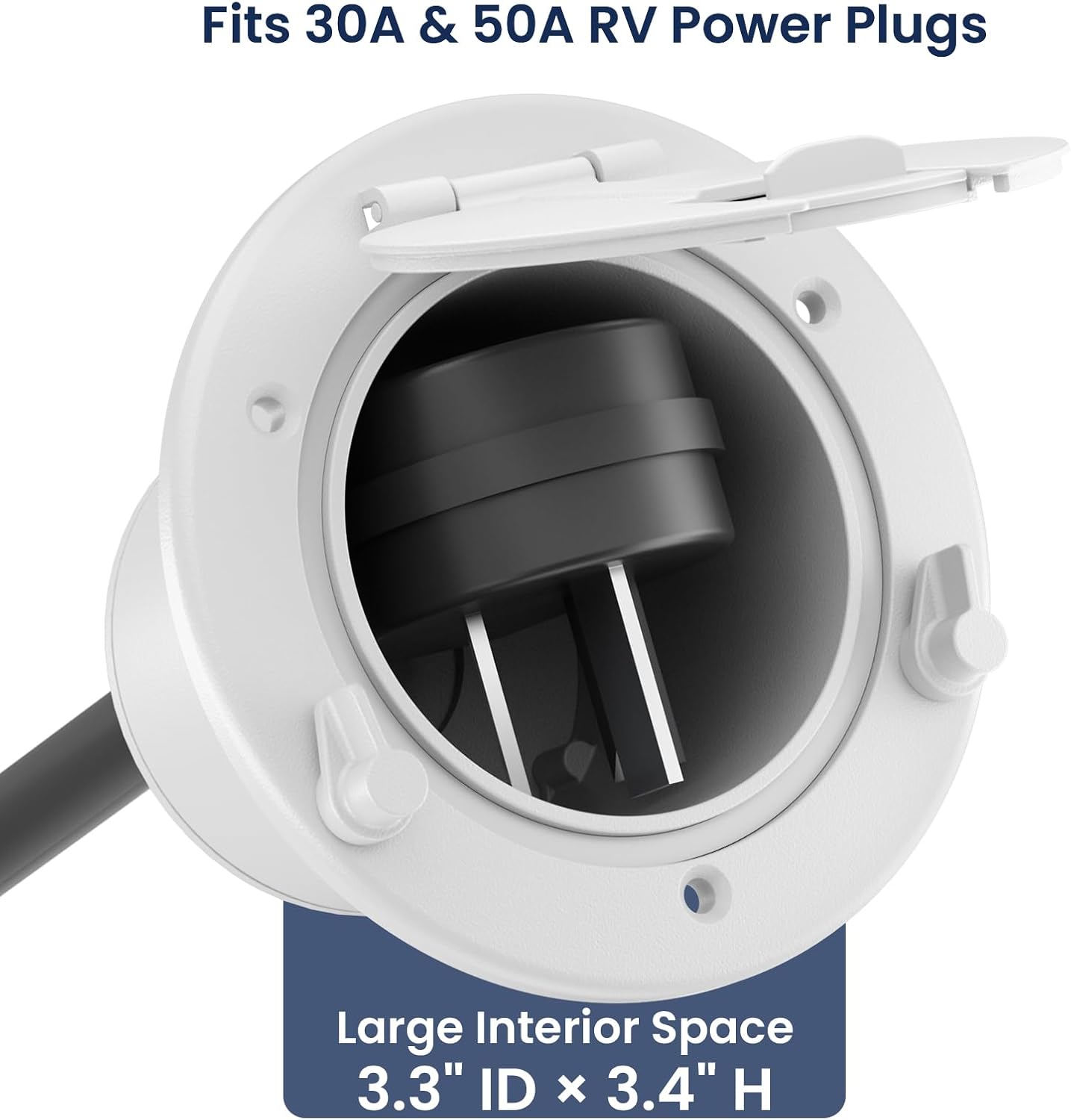 Safoner Aluminum RV Power Cord Hatch Cover, Electric Cable Pass-Through Hatch, Accepts 30A/50A Plugs (Non-Handle), Fits 3.5