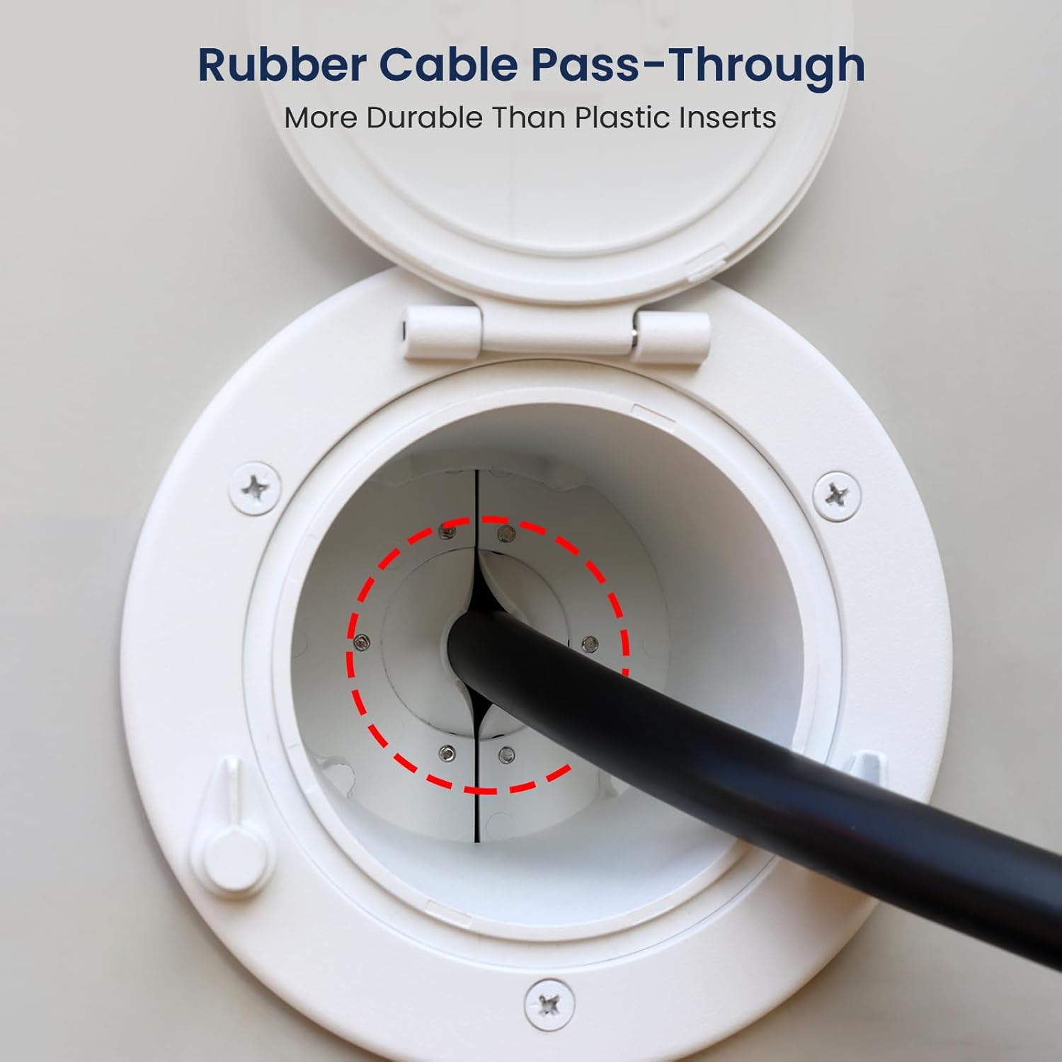 Safoner Aluminum RV Power Cord Hatch Cover, Electric Cable Pass-Through Hatch, Accepts 30A/50A Plugs (Non-Handle), Fits 3.5