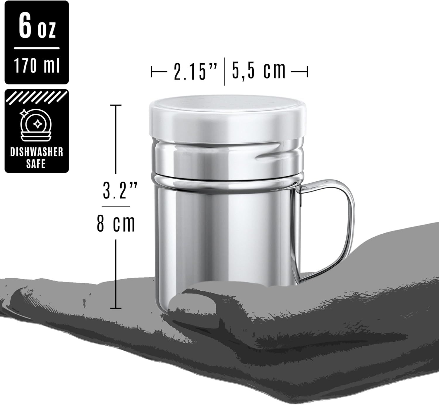 [1-pc] 10 oz Metal Parmesan Cheese Shaker (Large Holes) + [2-pcs] 6 oz Metal Salt Pepper Dredge Shakers - with Plastic Caps & Handles Bundle - Image 5