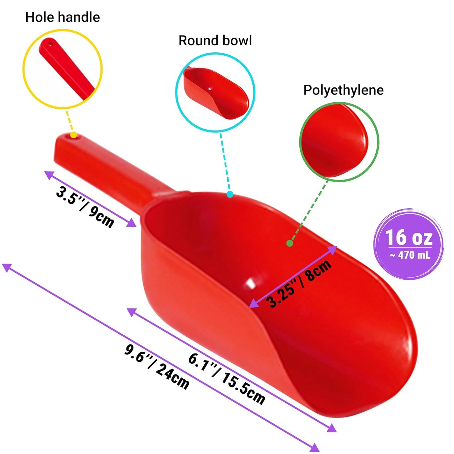 (12 + 16 oz) Metal + Red Plastic Concession Popcorn Scoop + 2-pcs 10 Ounce Salt Pepper Dredge Shakers (Medium Holes) with Lids and Handles Bundle - Image 3