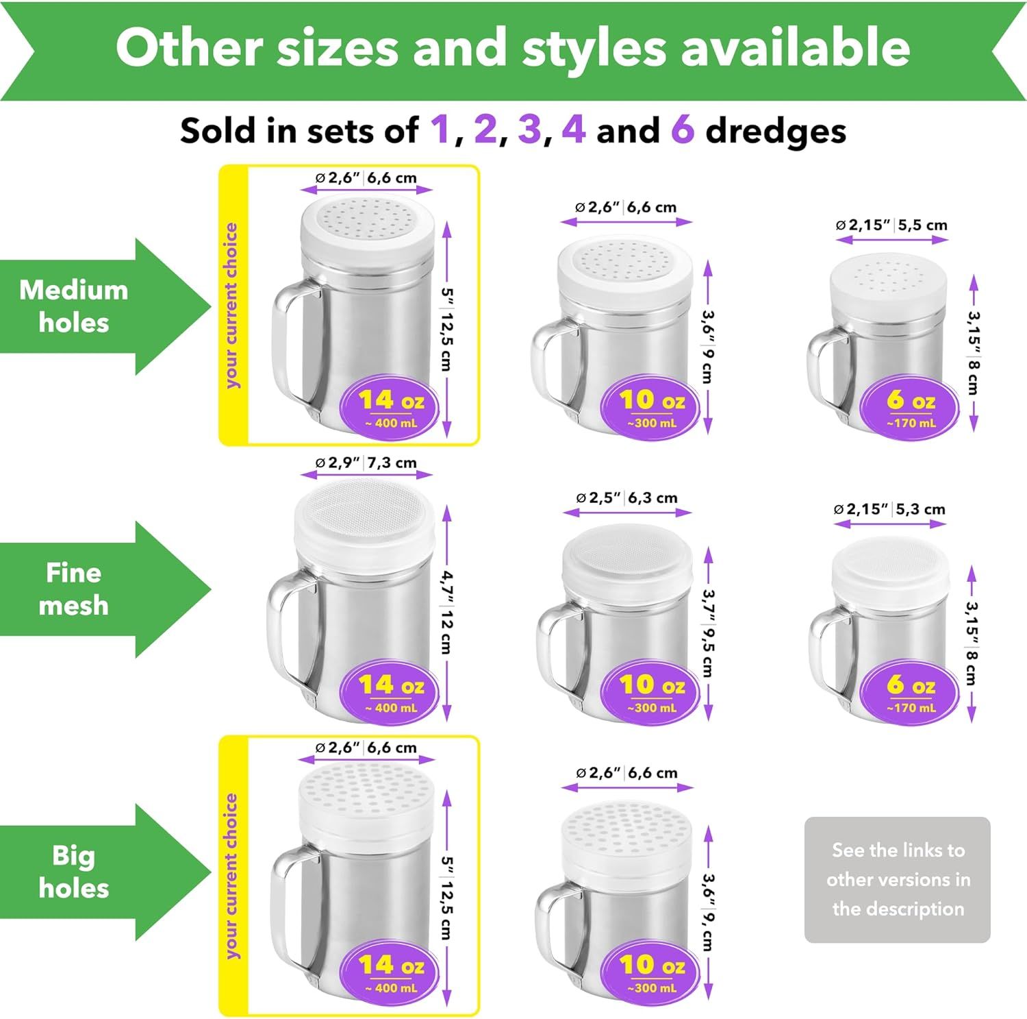 [2-pack] 14oz Seasonings Spice Shaker with Medium Holes, [2-pack] 14oz Metal Parmesan Cheese Shaker with Large Holes - with Handle and Plastic Cap - Image 6