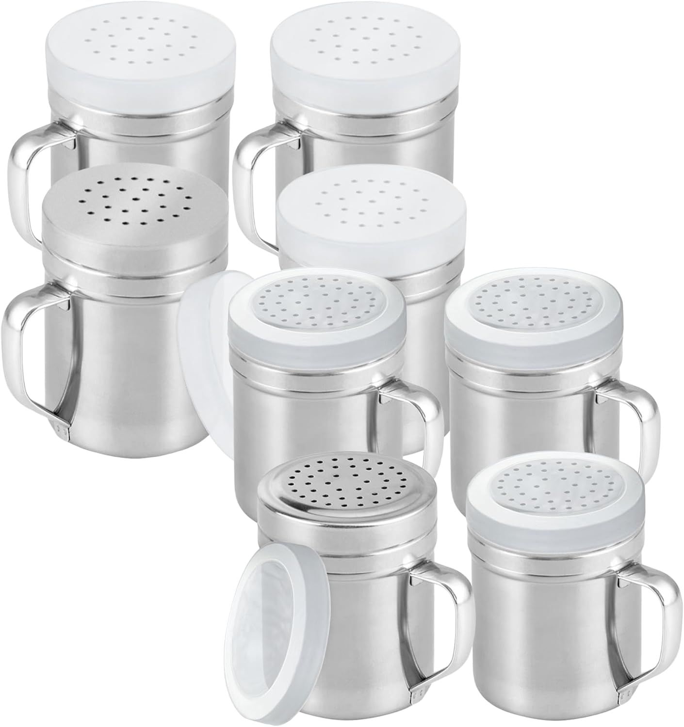 [4-pack] 6oz Metal Salt & Pepper Shaker with Holes, [4-pack] 10oz Metal Salt & Pepper Shaker with Holes - with Handle and Plastic Cap - Image 1